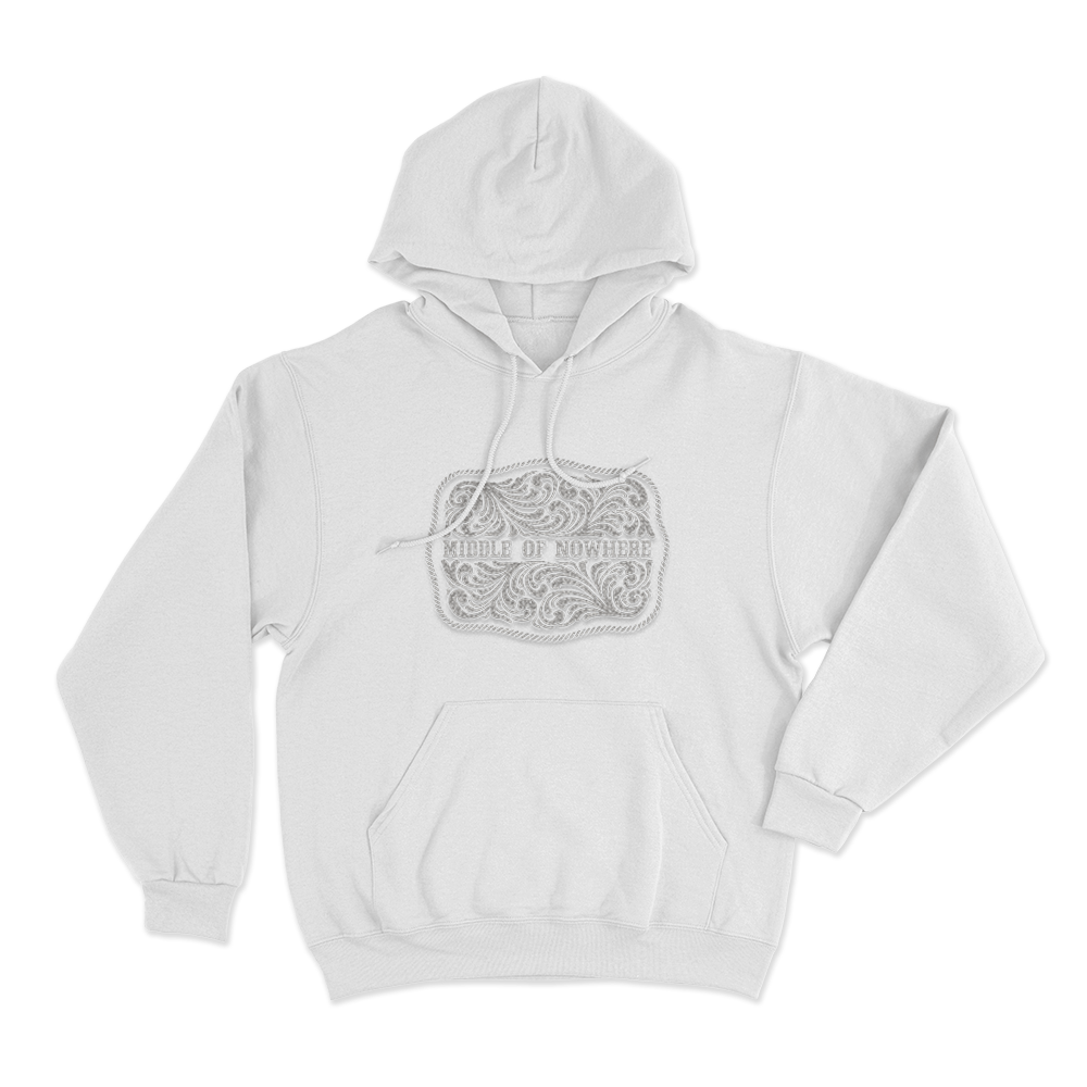 Middle Of Nowhere Belt Buckle Unisex Hoodie White Middle Of Nowhere Belt Buckle Unisex Hoodie White