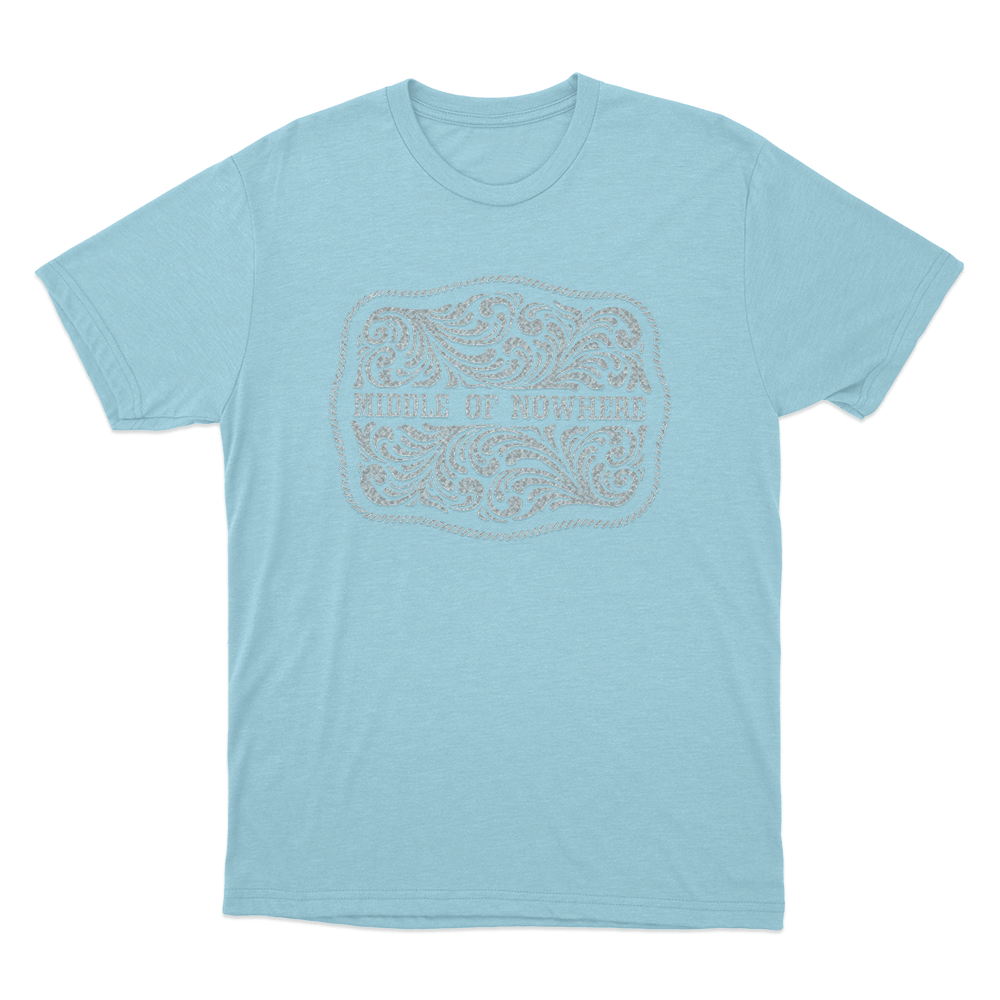 Middle Of Nowhere Belt Buckle Unisex T Shirt Sky Blue Middle Of Nowhere Belt Buckle Unisex T Shirt Sky Blue