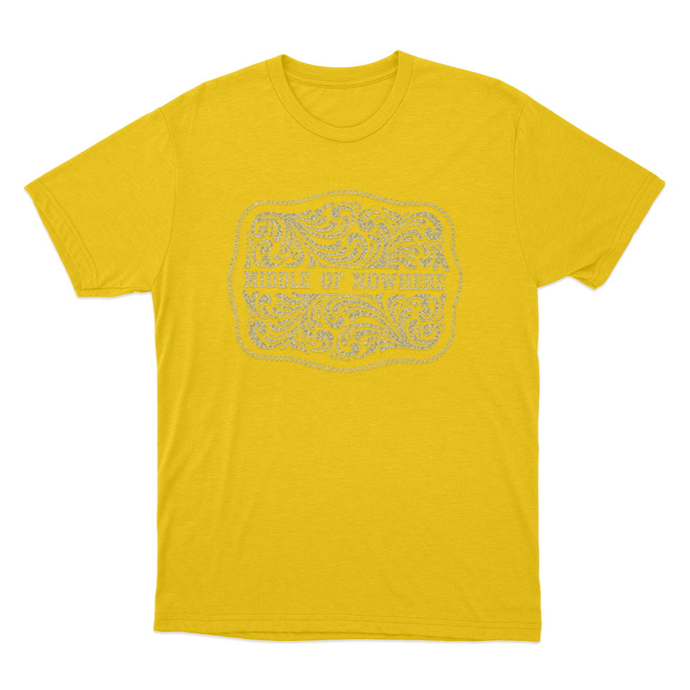 Middle Of Nowhere Belt Buckle Unisex T Shirt Yellow Middle Of Nowhere Belt Buckle Unisex T Shirt Yellow
